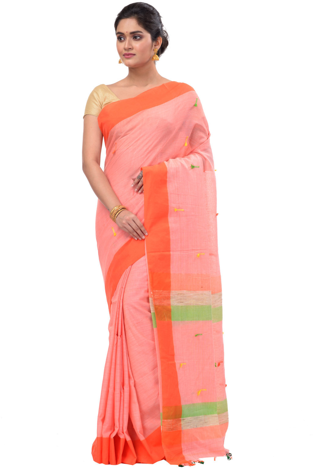 Pink Pure Cotton Clacial Desigined Hand Loom Saree (122)